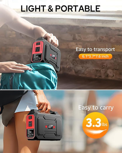 Apowking 146Wh Portable Power Station Bank 200W Peak(100W Rated) Solar Powered Power Bank with AC Outlet 110V, 39600mAh, USB QC3.0 Fasting Charging, LED Flashlights for Home Camping Emergency