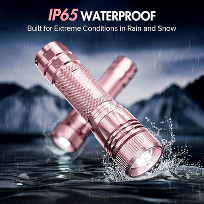 WdtPro Rechargeable Flashlights High Lumens, 1 Pack Super Bright LED Small Tactical EDC Flashlight with 10H Runtime, Portable Flash light for Camping, Home, Emergency Essentials Pink(Battery Included)