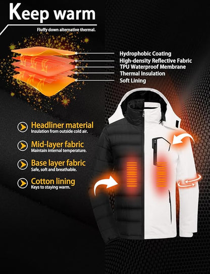 GEMYSE Men's Waterproof 3-in-1 Ski Snow Jacket Puffer Liner Insulated Winter Coat