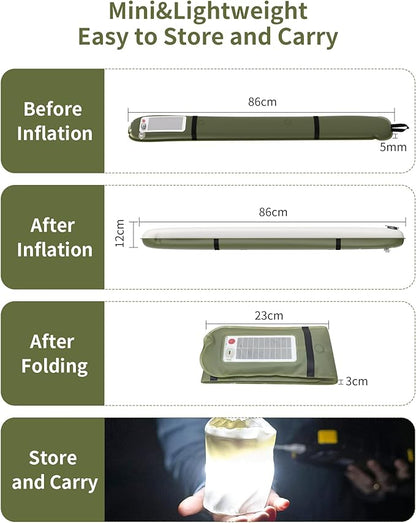 Solar/Type-C Rechargeable Camping Light Bar, IP66 Waterproof LED Tube, TPU Ultralight Electric Light, 2000mAh Foldable Inflatable Outdoor Tent Light for Camping, Hiking, Traveling, Party (Green 2 PCS)