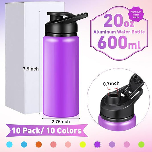 10 Pieces 20oz Reusable Aluminum Water Bottles Bulk Multicolor Outdoor Sports Water Bottles for Travel, Gym, Hiking, Cycling, Camping, Fishing, Snap Lid(Macaron Color)