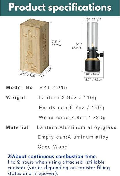 CAMPINGMOON Camping Gas Lantern Gas Candle with Empty Tank Black BKT-1D15