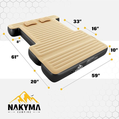 Truck Bed Air Mattress with Extension for 5.5-5.8ft Full Size Short Truck Beds Tent, 86.6"x63"x9.8" Inflatable Camping Air Mattress Pickup Bed with 12V Pump, Sleeping Pad for F-Series, Ram etc