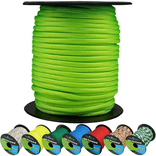 West Coast Paracord 550lb Paracord Spools – 7 Strand Type III Tactical Parachute Cord for Hiking, Camping, and Fishing – Neon Green (100 ft)