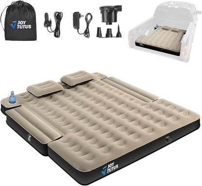 JOYTUTUS Truck Bed Air Mattress for 6.4-6.7Ft, Full Size Regular Beds for Pickup Outdoor Camping, Truck Tent Accessories with Carry Bag & Cup Holder & Cavity Design, Camel&Black