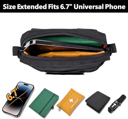 MOZETO Belt Pouches for Men, Water Resistant Small Belt Bag with USA Flag Patch, Pocket Organizer Storage EDC Gear for Work, Travel, Hiking