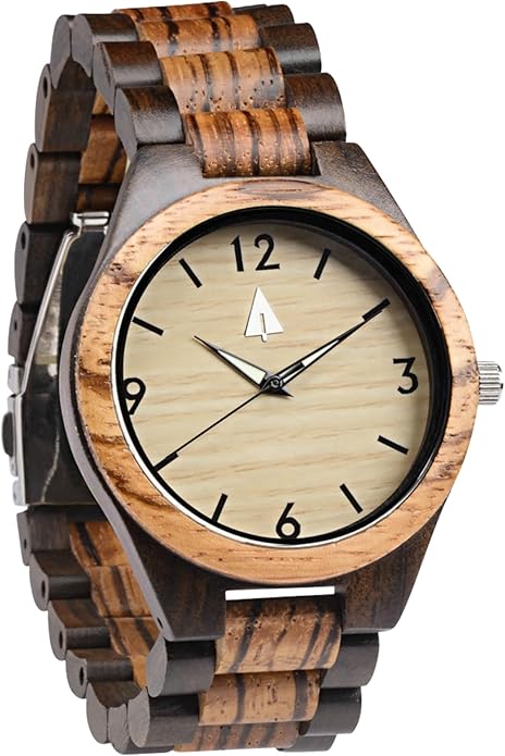 Treehut Wooden Watches for Men, Great Japanese Quartz Analog, Stylish Exotic Watch with Adjustable Stainless Steel Clasp, Buckle, Made from Ebony and Walnut Wood, Relojes Hombre Mujeres