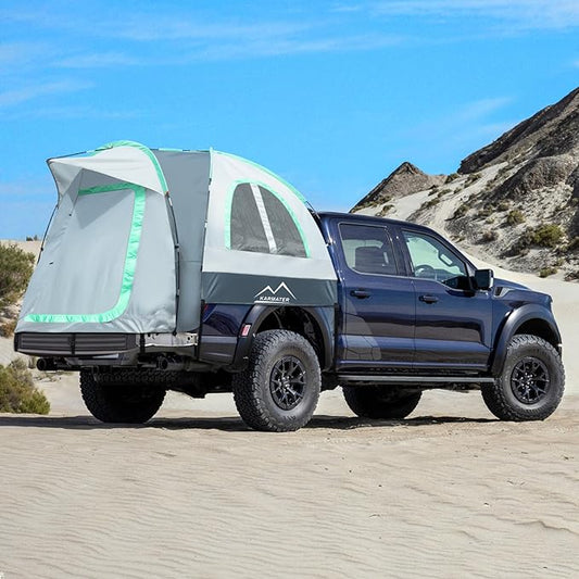 Pickup Truck Tent, Waterproof PU2000mm for Camping 5.5-6.5 Ft Bed, 2-Person Sleeping With Double Layer Design Windows, Expandable Triangle Sunshade Awning