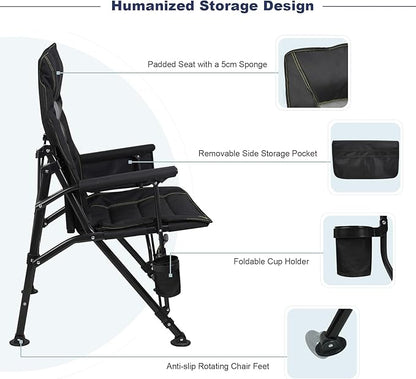 Outdoor Folding Camping Chair Heavy Duty Movable High Back Collapsible Padded Chair with Storage Bag for Outside Camping Activities, Black
