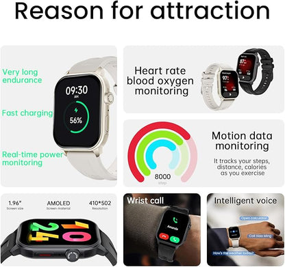 Smart Watch (Answer/Make Call), 1.96" AMOLED Touchscreen GPS Fitness Tracker for Men Women, Heart Rate SpO2 Monitor, Waterproof, Sleep & Activity Tracking Smartwatch for Android iOS