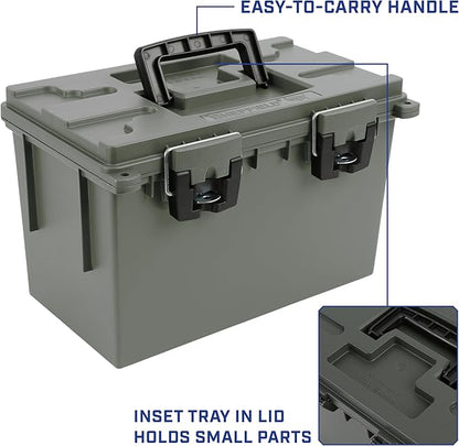 Sheffield 12765 4-Pack XL Ammo Storage Box, Stackable .50 Cal Field Boxes, Water and Dust Resistant, Lockable Storage Box with Handle, Heavy Duty Protection for Hunting Gear, Made in the USA, Green