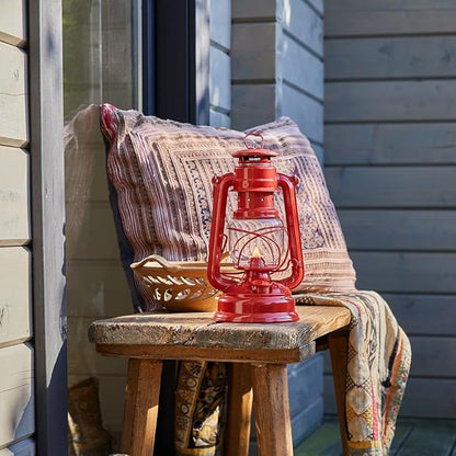 Outdoor Kerosene Fuel Lantern, German Made Weather Resistant Baby Special 276 Galvanized Hurricane Lamp for Camping or Patio, 10 Inches, Brick Red