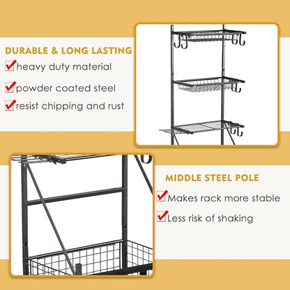 Snail Garage Sports Equipment Storage Organizer Sports Ball Storage Rolling Cart with Basket and Hooks Lockable Sports Ball Cage Storage Rack for Garages, Playgroup, Gym and Schools, Black