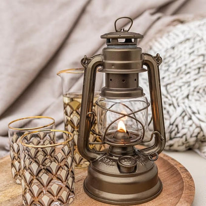 Outdoor Kerosene Fuel Lantern, German Made Weather Resistant Baby Special 276 Galvanized Hurricane Lamp for Camping or Patio, 10 Inches, Bronze