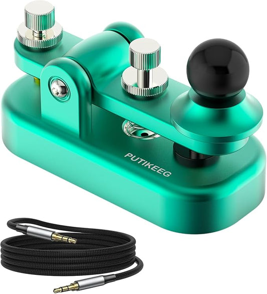 Mini Morse Radio Key CW HAM Send Telegram Double Paddle Morse Code Key with Aluminum Alloy Body Base(Dark Green)