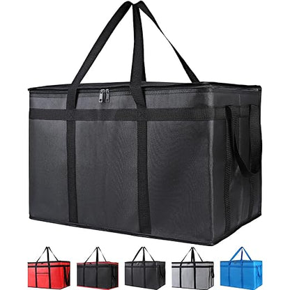2-Pack Insulated Food Delivery Bag for Hot and Cold Meal, XXXL, Black, Grocery Tote Insulation Bag for Catering, Large Pizza Warmer