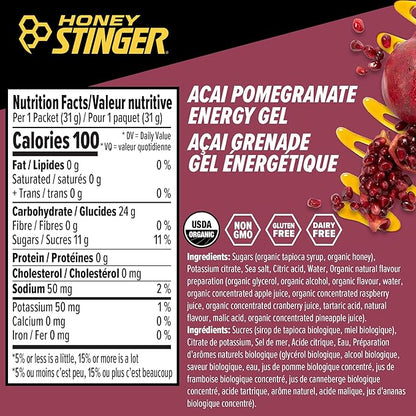 Honey Stinger Organic Acai Pomegranate Energy Gel, Gluten Free & Caffeine Free, for Exercise, Running and Performance, Sports Nutrition for Home & Gym, Pre and Mid Workout, 24 Pack, 26.4 Ounce