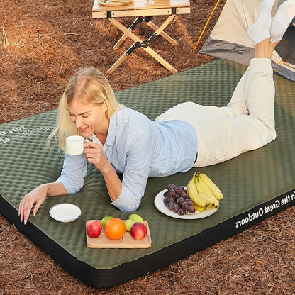 Self Inflating Sleeping Pad, 4in Ultra-Thick Foam Camping Car Mattress with Air Pump Sack, Sleeping Mat for Adults Inflatable Camping Pad Mattress, Single Cot Bed, Travel, Car, Tent, Home, Army Green