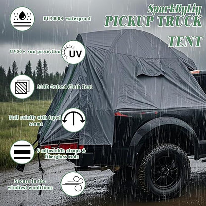 Pickup Truck Tent 5.5-6.0 Ft Truck Bed Tent 210D PU2000 Waterproof 2-Person UV50+ All-Weather Camping Gray-Green