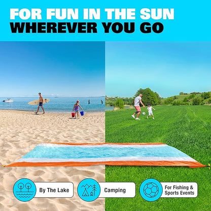SUN NINJA Sand-Free Beach Blanket - 10ft X 9ft Lightweight Outdoor Blanket with Storage, Bottle Opener, Carabiner, Shoulder Strap, Corner Sand Pockets & 4 Stakes
