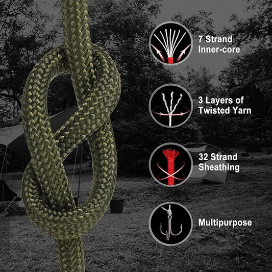 WEREWOLVES Paracord Rope, 7 Strand Type III Parachute Cord 4mm 100ft / 200ft for Crafting, DIY Projects, Survival Bracelets (Army Green, 200 ft)