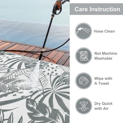 Anidaroel Patio Rugs Outdoor 9x12 Clearance Waterproof, Reversible Camping Rugs for Outside RV, Tropical Plastic Straw Outside Area Rugs for Camping, Backyard, Pool Deck, Trailer(9'x12')