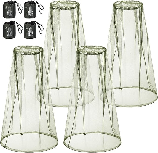 HESTYA 4 Pack Mosquito Net Mesh for Head Face Neck Fly Netting Hood from Bugs Gnats No See Net with Carry Bags for Outdoor