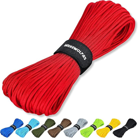 WEREWOLVES Paracord Rope, 7 Strand Type III Parachute Cord 4mm 100ft / 200ft for Crafting, DIY Projects, Survival Bracelets (Red, 200 ft)