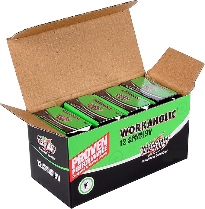 Interstate Batteries 9 Volt Alkaline Battery (12 Pack) All-Purpose 9V High Performance Batteries - Workaholic (DRY0196)