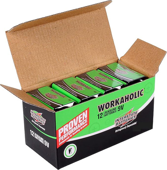 Interstate Batteries 9 Volt Alkaline Battery (12 Pack) All-Purpose 9V High Performance Batteries - Workaholic (DRY0196)