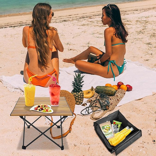 Foldable Camping Side Table, Ultralight Small Beach Aluminum, Portable Outdoor Table with Carry Bag and Storage for Picnic, Grill, Hiking, Fishing, Sand, Camping, Nature