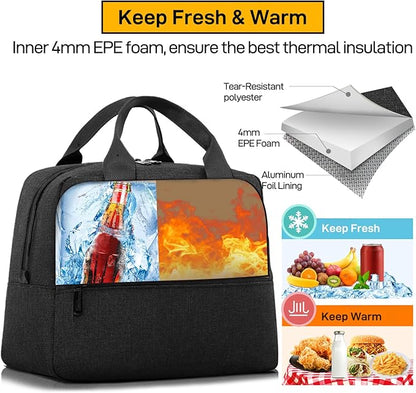 HOMESPON Insulated Lunch Bag for Women Men Lunch Box Cooler Lunch Tote for Work Picnic (Black)