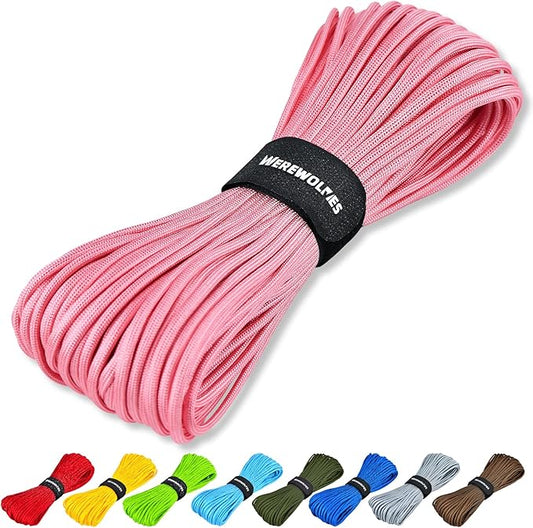 WEREWOLVES Paracord Rope, 7 Strand Type III Parachute Cord 4mm 100ft / 200ft for Crafting, DIY Projects, Survival Bracelets (Pink, 100 ft)