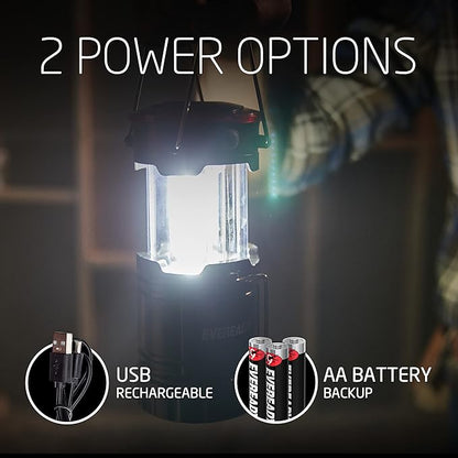 Eveready LED Camping Lanterns (4-Pack), Hybrid Power Rechargeable Collapsible Lantern Flashlights, Ultra Bright Tent Lights for Outdoors, Camping, Fishing, Emergency Black , one Size