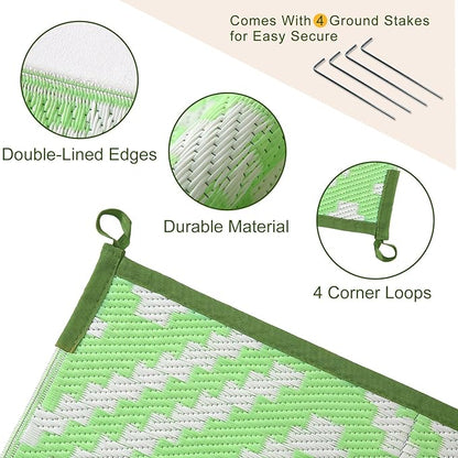 OPPODREAM Outdoor Rug 5x8 Ft, Waterproof Outdoor Plastic Straw Rug for Patio, Reversible Out Door Carpet for Camping, Deck, Rv, 5 x 8 Area Carpet for Balcony, Porch, Backyard, White and Green