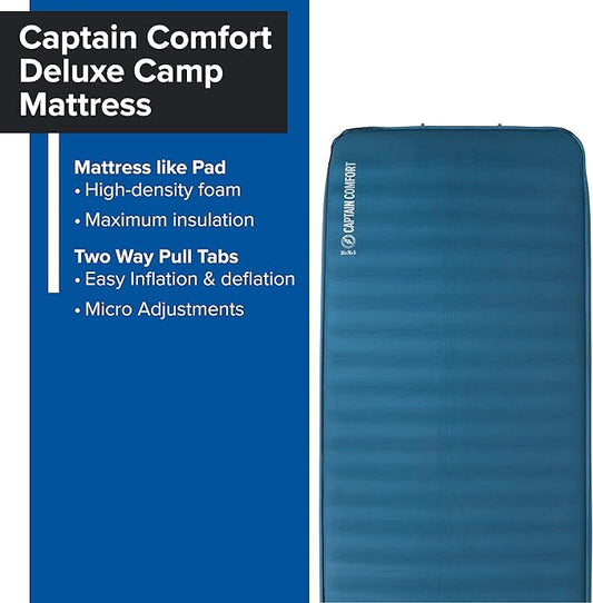 Big Agnes Captain Comfort Deluxe Camp | Supremely Comfortable, All-Weather, Self-Inflating Sleeping Pad