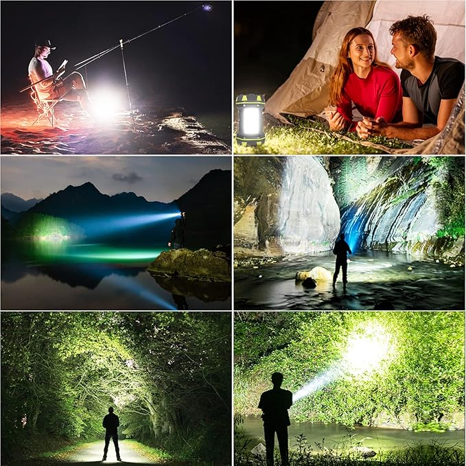 LED Camping Lantern Flashlight Spotlight Rechargeable Portable Super Bright Outdoor Emergency Light Searchlight Lamp Waterproof for Hiking Fishing Working Power Outages Hurricane