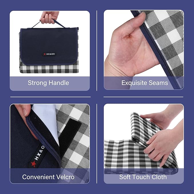 Outdoor Picnic Blanket 80"X80" Picnic Mat Extra Large Camping Blanket Beach Blanket Foldable Waterproof Sand Mat Hiking Travel Family Concerts(Blue)