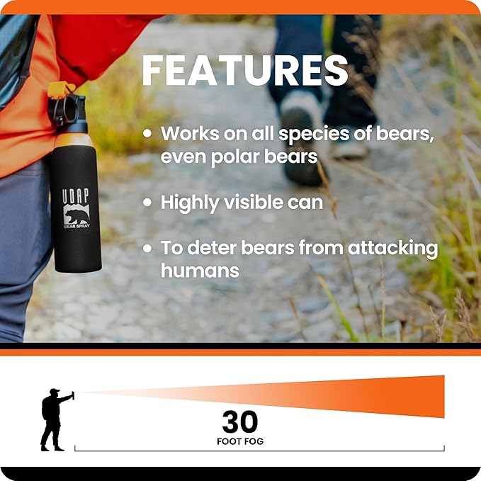 UDAP Pepper Power Bear Spray Self Defense Deterrent with Holster for Camping, Hiking, Fishing, Powerful Blast Pattern, 30 ft Fog Barrier, Safety Orange, SO2, 7.9 oz, 2 Pack