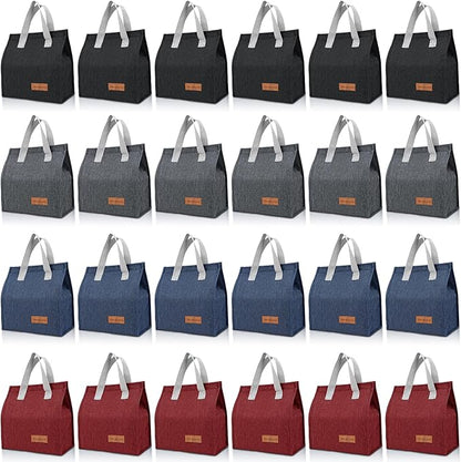 24 Pack Lunch Bags Bulk,Insulated Reusable Lunch Bags with Aluminum for Women Men,Leakproof Tote Large Lunch Box for Office,Work,Beach or Travel,Multicolor