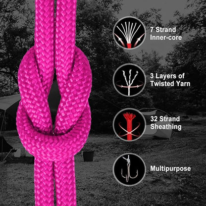 WEREWOLVES Paracord Rope, 7 Strand Type III Parachute Cord 4mm 100ft / 200ft for Crafting, DIY Projects, Survival Bracelets (Rose Pink, 200 ft)