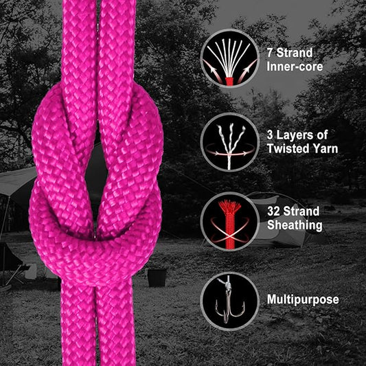 WEREWOLVES Paracord Rope, 7 Strand Type III Parachute Cord 4mm 100ft / 200ft for Crafting, DIY Projects, Survival Bracelets (Rose Pink, 200 ft)