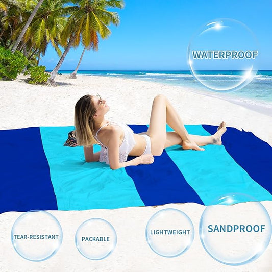 BYDOLL Beach Blanket Waterproof Sandproof 78''×110'' Suits1-7 Adults Compact Lightweight Oversized Sand-Free Blanket Large Picnic Mat for Beach Travel Camping Hiking