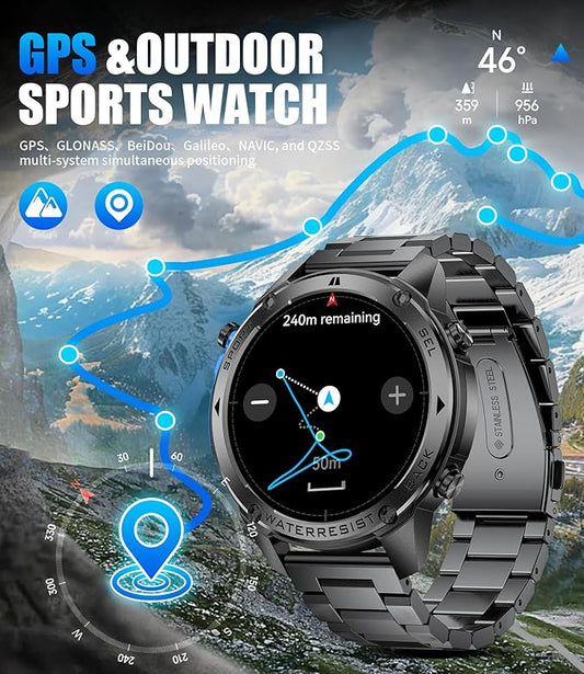 GPS Smart Watch for Men(Answer/Make Call),6 Satellite Positioning/Compass,50M Waterproof,600mAh Extra-large battery,1.43" AMOLED,170 Fitness Sports Modes/Heart Rate/SpO2/pedometer for Android/iOS