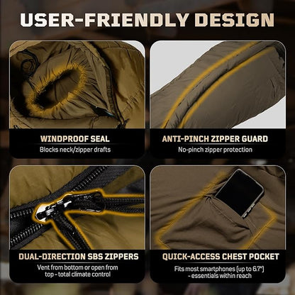Sleeping Bag for Adults, Warm Weather Camping Mummy Sleeping Bags (25-36℉) with Adjustable Hood, Phone Pocket & Compression Sack for Hiking Travel Hunting