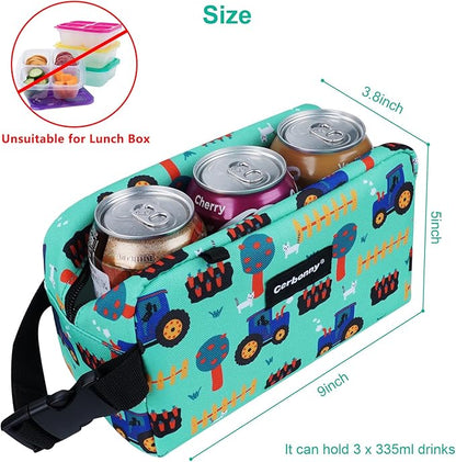 Cerbonny Small Cooler Bag Freezable Lunch Bag for Work School Travel,Small Lunch Bag,Small Insulated Bag For Kids/Adults,Freezer Lunch Bags,Mini Lunch Bag Fit For Yogurt,Suit for 3+(green vehicle)