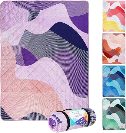 Whale Flotilla Extra Large Waterproof Picnic Blankets 60"x80", Foldable Lightweight Outdoor Blanket for Camping, Hiking, Traveling, Soft Portable Easy to Clean Picnic Mat for Beach Grass Park, Purple