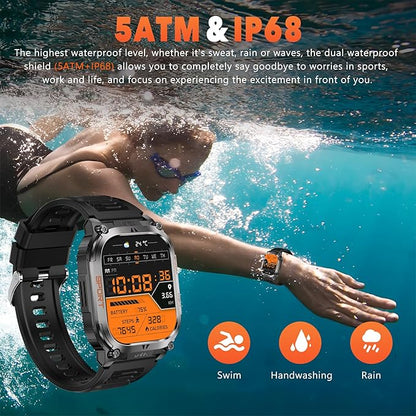 Smart Watch Built-in GPS, 2.01" TFT HD Fitness Watches for Android Phones and iPhone,170+ Sport Modes with Flashlight-Answer/Make Call (Add an Orange Silicone Watch Strap)