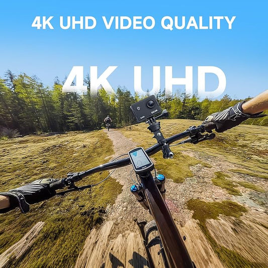 SJCAM SJ4000 Pro-Grade 4K Action Camera, 40MP 3-Axis EIS Stabilization Motorcycle Sport Camera, 170°FOV Waterproof Camera Underwater, 5X Zoom, Dual Batteries, 32G SD Card and Helmet Accessory Kit