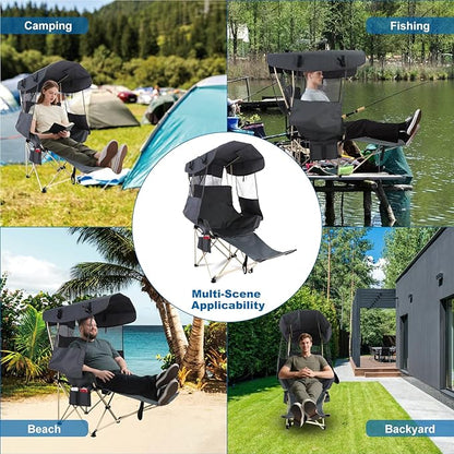 Folding Camping Chairs Canopy Outdoor: Sports Portable Beach Chair with Canopy-Lawn Beach Chairs with Umbrella for Adults-Camping Chair with Shade for Fishing Camp Heavy Duty (Casual, Grey)